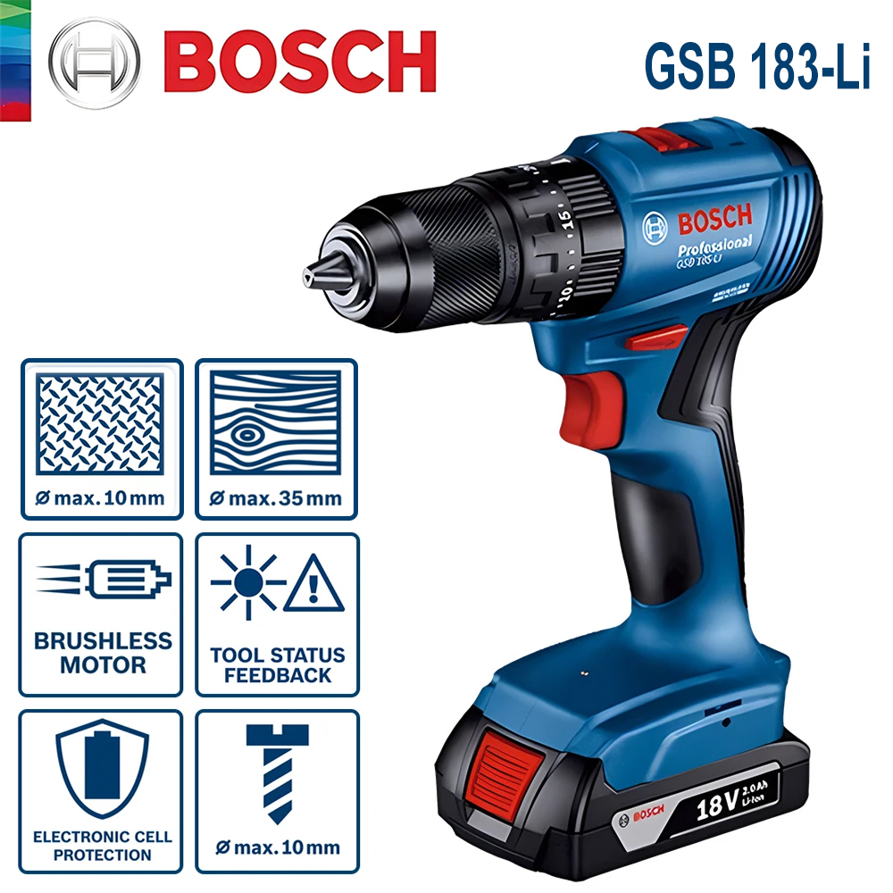 Power Tools Wood - مثقاب كهربائي بوش GSB 183-LI، مفك